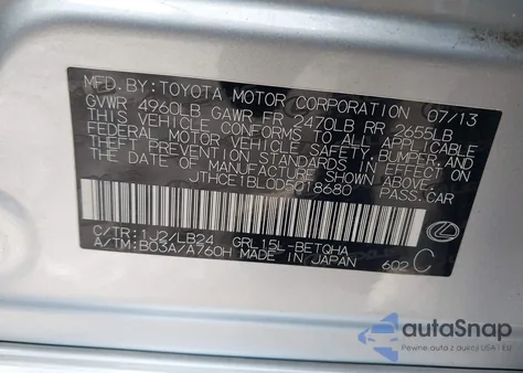 2013 Lexus Gs 350 from USA, damaged, VIN JTHCE1BL0D5018680